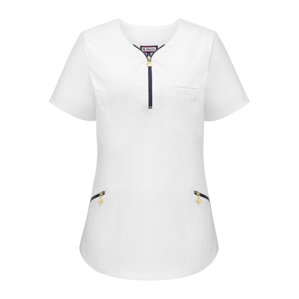 Meclo bluza medyczna damska biała z dekoltem na zamek EMMA V