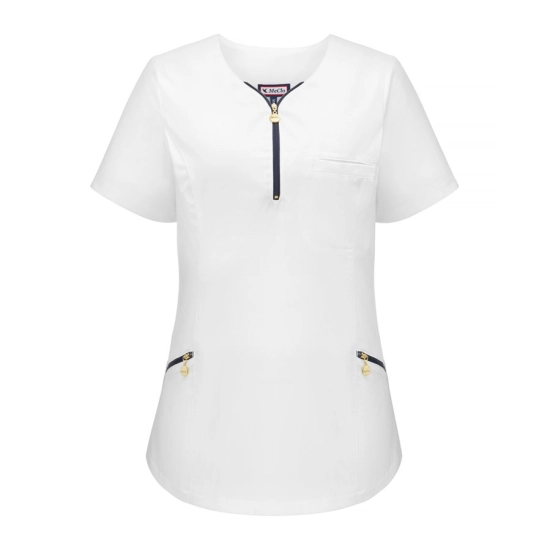 Meclo bluza medyczna damska biała z dekoltem na zamek EMMA V